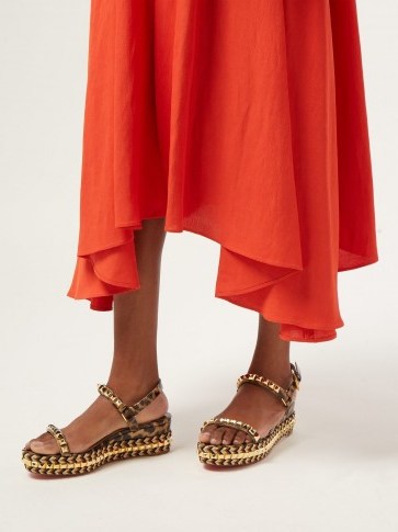 CHRISTIAN LOUBOUTIN Cataclou 60 leather flatform espadrille sandals in brown ~ leopard print studded flatforms - flipped