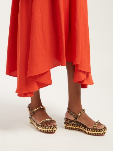 CHRISTIAN LOUBOUTIN Cataclou 60 leather flatform espadrille sandals in brown ~ leopard print studded flatforms