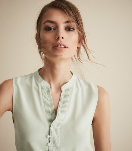REISS CECILY SILK BUTTON DETAIL TOP AQUA ~ little details make all the difference - flipped