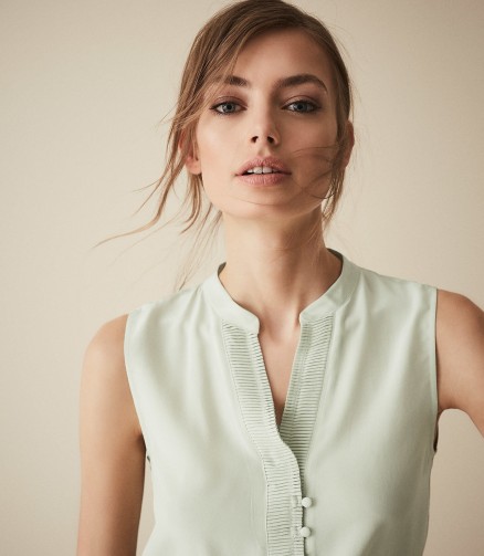 REISS CECILY SILK BUTTON DETAIL TOP AQUA ~ little details make all the difference