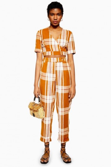 TOPSHOP Check Peg Trousers in Cinnamon