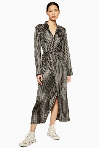 TOPSHOP Check Wrap Shirt Dress in Black by Boutique - flipped