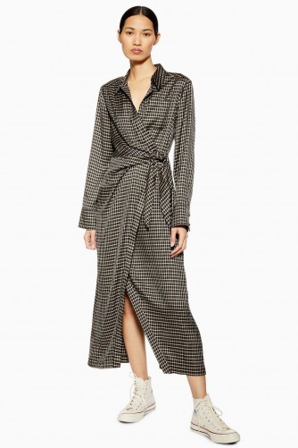TOPSHOP Check Wrap Shirt Dress in Black by Boutique