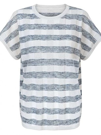 Oliver Bonas Checked Blue Sparkle T-Shirt / textured check tee