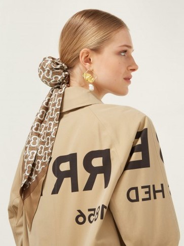 Chic hair accessory ~ BURBERRY Chignon monogram silk-satin scarf in camel - flipped