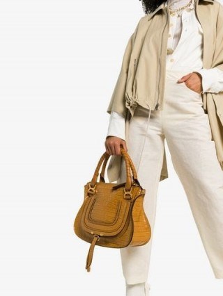 Chloé Brown Croc Print Embossed Leather Shoulder Bag / luxe handbags - flipped
