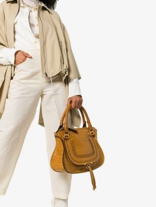 Chloé Brown Croc Print Embossed Leather Shoulder Bag / luxe handbags