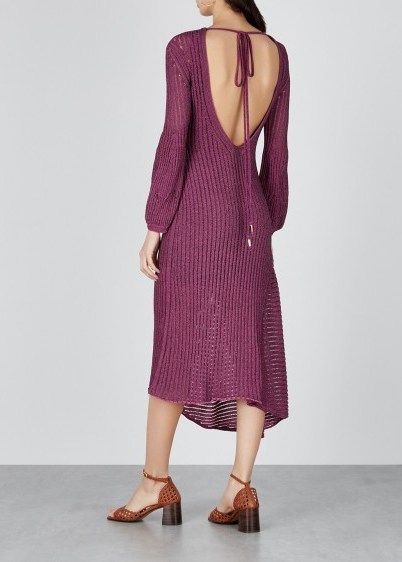 CHLOÉ Plum knitted midi dress | asymmetric knitwear | open back dresses - flipped