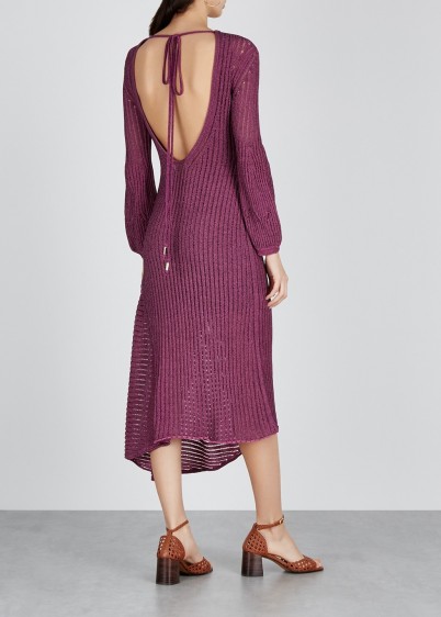CHLOÉ Plum knitted midi dress | asymmetric knitwear | open back dresses