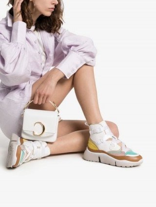 Chloé White Sonnie Leather High-Top Sneakers | colourful trainers - flipped