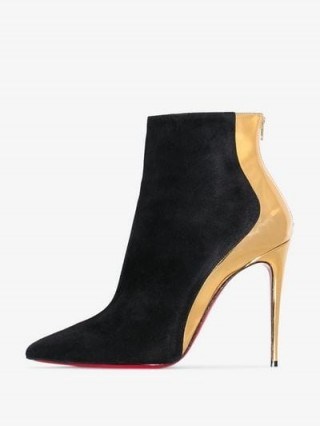 Christian Louboutin Black And Gold Metallic Delicotte 100 Suede Leather Boots / paneled booties - flipped