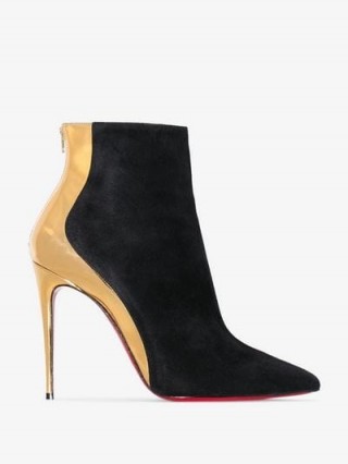 Christian Louboutin Black And Gold Metallic Delicotte 100 Suede Leather Boots / paneled booties