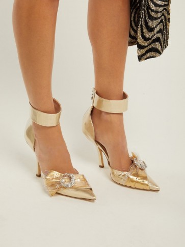 Luxe ankle strap courts ~ MIDNIGHT 00 Corset lamé & PVC pumps in gold