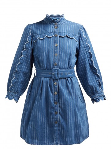 M.I.H JEANS Covey scalloped cotton-chambray dress | high neck denim shirt dresses