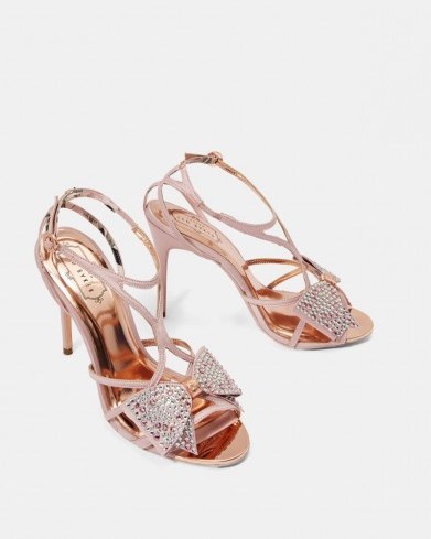 TED BAKER ARAYI Crystal bow strap sandals in light pink / glittering bows - flipped