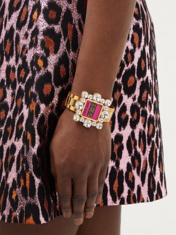 MIU MIU Crystal-embellished watch bracelet ~ square face statement watches - flipped