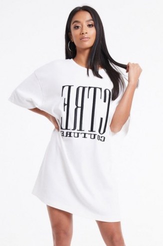THE COUTURE CLUB CTRE T-SHIRT DRESS WHITE / BLACK ~ casual tee dresses - flipped