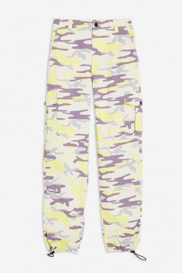 TOPSHOP Cuffed Camo Utility Trousers in Lime