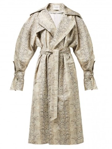 A.W.A.K.E. MODE Dana python-print cotton-blend trench coat in beige / reptile prints / luxury belted coats - flipped