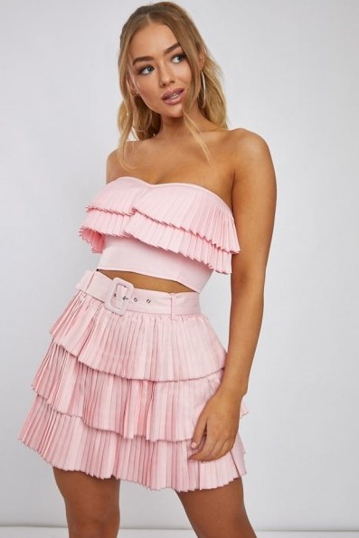 DANI DYER PINK PLEATED FRILL BANDEAU TOP – strapless tiered tops - flipped