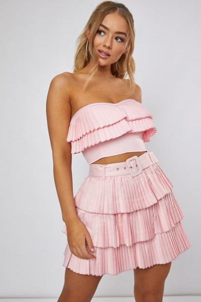 DANI DYER PINK PLEATED FRILL BANDEAU TOP – strapless tiered tops