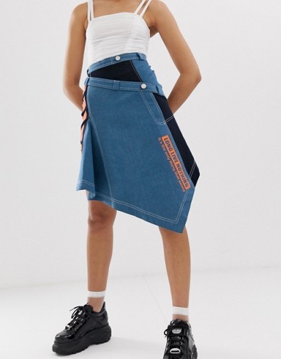 DB Berdan panelled denim skirt in blue | asymmetric hemline skirts