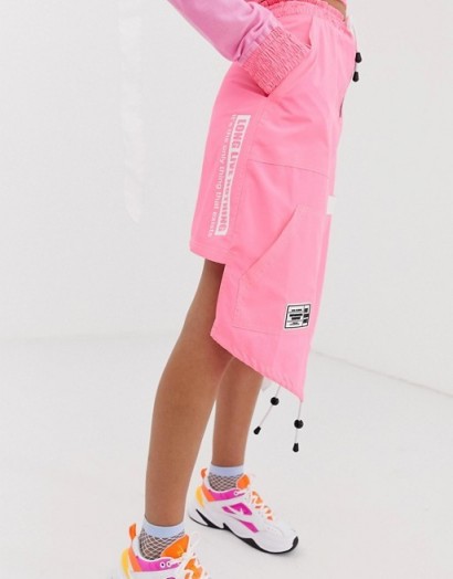 DB Berdan woven skirt with zip in pink | bright dip hem skirts