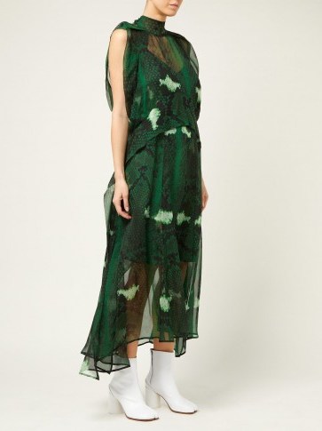 PETAR PETROV Delway green snake-print silk midi dress ~ semi-sheer dresses - flipped