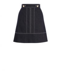 KAREN MILLEN Denim A-Line Skirt ~ topstitch detail
