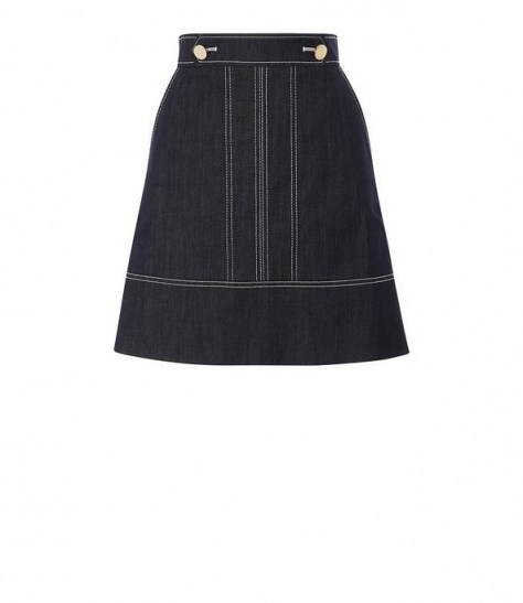 KAREN MILLEN Denim A-Line Skirt ~ topstitch detail - flipped