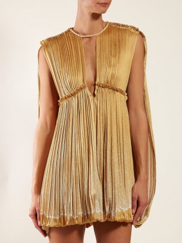 CHLOÉ Dégradé pleated seersucker mini dress in gold ~ luxe event dresses
