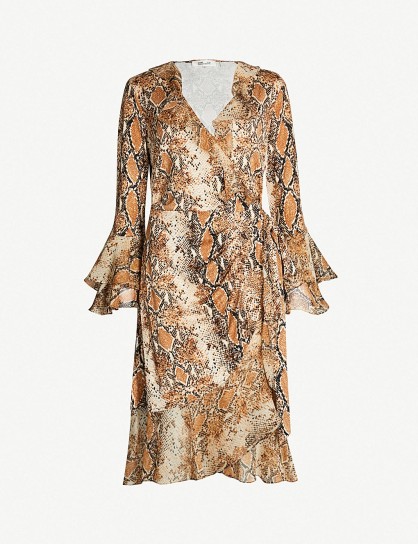 DIANE VON FURSTENBERG Carli python-print frilled silk-jersey wrap dress in python kola