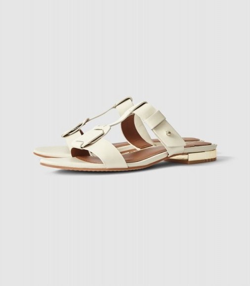 Reiss DILONE LEATHER FLAT STRAPPY SANDALS CREAM | chic summer flats - flipped