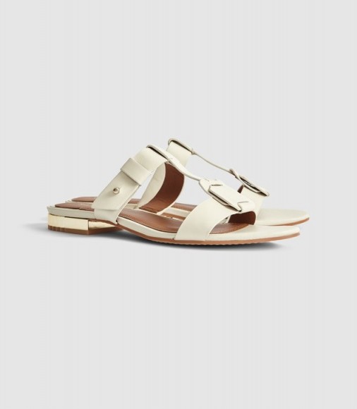 Reiss DILONE LEATHER FLAT STRAPPY SANDALS CREAM | chic summer flats