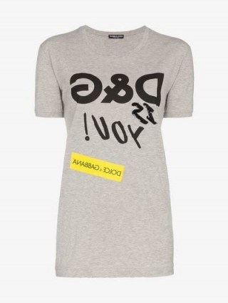 Dolce & Gabbana D&G Is You Print Cotton T-Shirt in Grey / designer logo / slogan tee - flipped