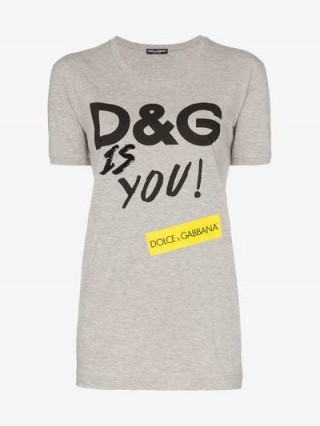 Dolce & Gabbana D&G Is You Print Cotton T-Shirt in Grey / designer logo / slogan tee
