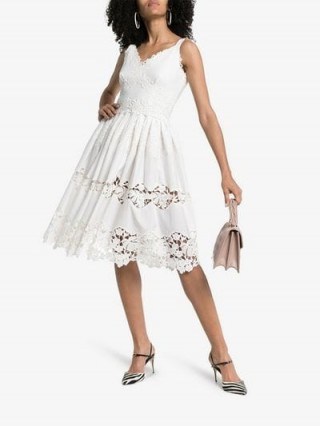 Dolce & Gabbana White Floral Embroidered Fit and Flare Midi-Dress - flipped