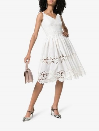 Dolce & Gabbana White Floral Embroidered Fit and Flare Midi-Dress