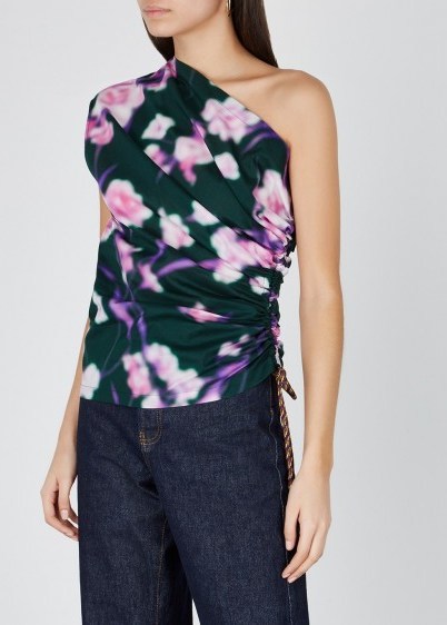 DRIES VAN NOTEN Cezar printed cotton top ~ floral one shoulder ~ blurred flower prints - flipped