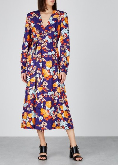 DRIES VAN NOTEN Dove floral-print jacquard wrap dress in purple ~ tie waist dresses - flipped