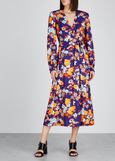 DRIES VAN NOTEN Dove floral-print jacquard wrap dress in purple ~ tie waist dresses