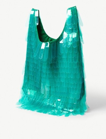 DRIES VAN NOTEN Fringed tote in green ~ plastic fringed bag - flipped