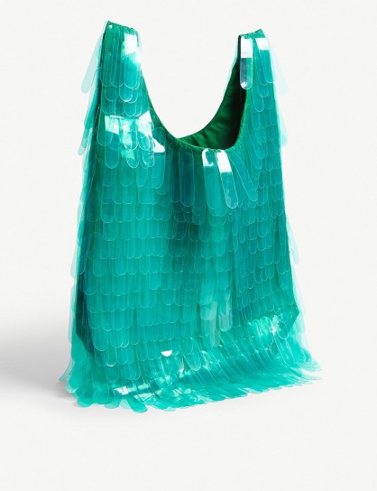 DRIES VAN NOTEN Fringed tote in green ~ plastic fringed bag