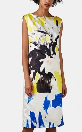 DRIES VAN NOTEN Painted-Floral Satin Shift Dress ~ abstract flower prints - flipped