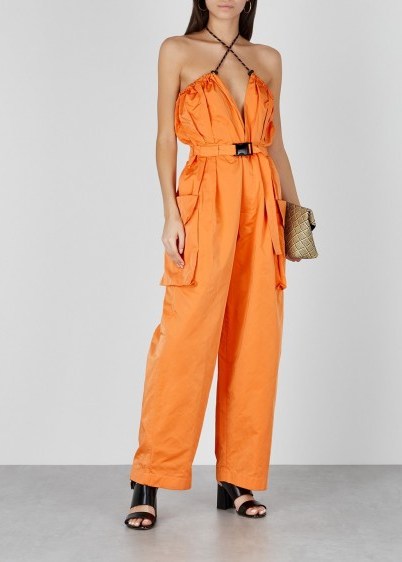 DRIES VAN NOTEN Pavel orange shell cargo trousers | multiway pants | strappy plunge front jumpsuit - flipped
