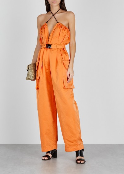 DRIES VAN NOTEN Pavel orange shell cargo trousers | multiway pants | strappy plunge front jumpsuit