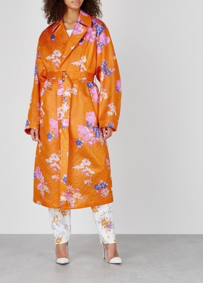 DRIES VAN NOTEN Rubor printed silk-blend cloqué jacket in orange / luxe statement coats - flipped