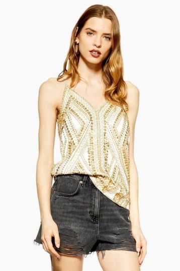 Topshop Embellished Cami in Gold | luxe camisole - flipped