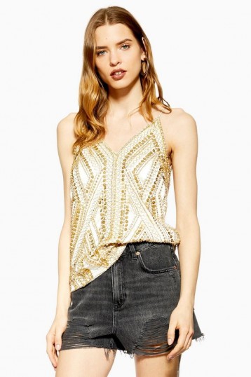 Topshop Embellished Cami in Gold | luxe camisole