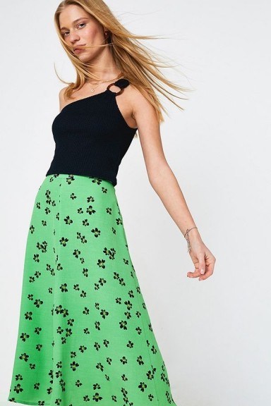 Dot & X Mila Floral Midi Skirt in Green - flipped